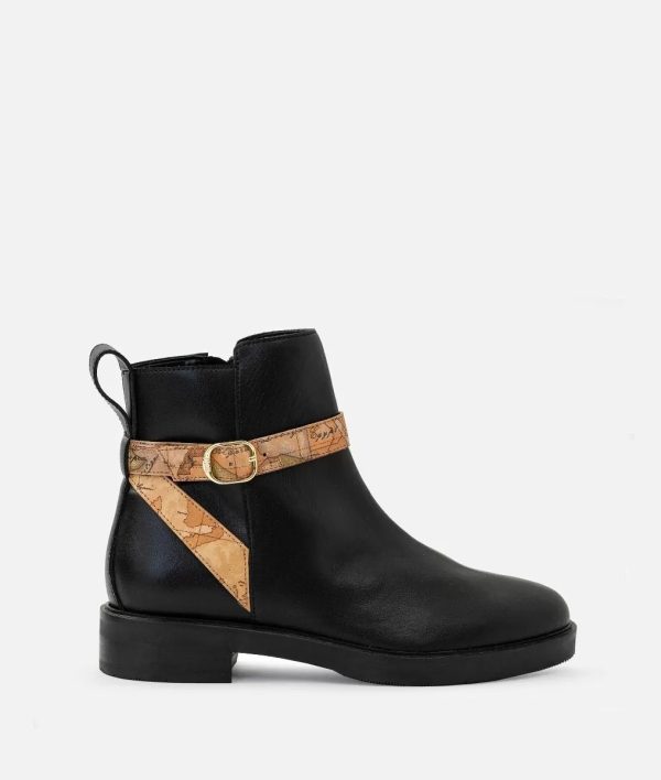 Stivaletti in pelle liscia con inserto in eco nappa Neri