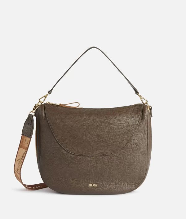 Universe Leather tracolla a mezzaluna media Taupe Scuro