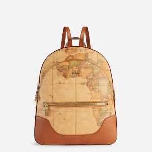 Zaino tre tasche in tessuto stampa Geo Classic Naturale